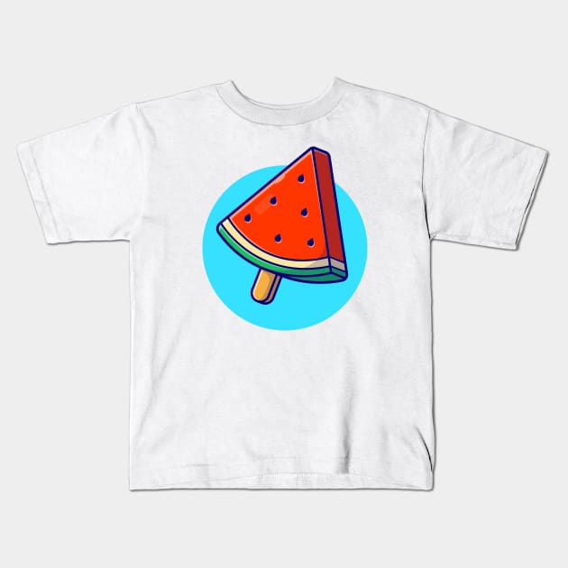 Watermelon Popsicle Cartoon Vector Icon Illustration Kids T-Shirt by Catalyst Labs